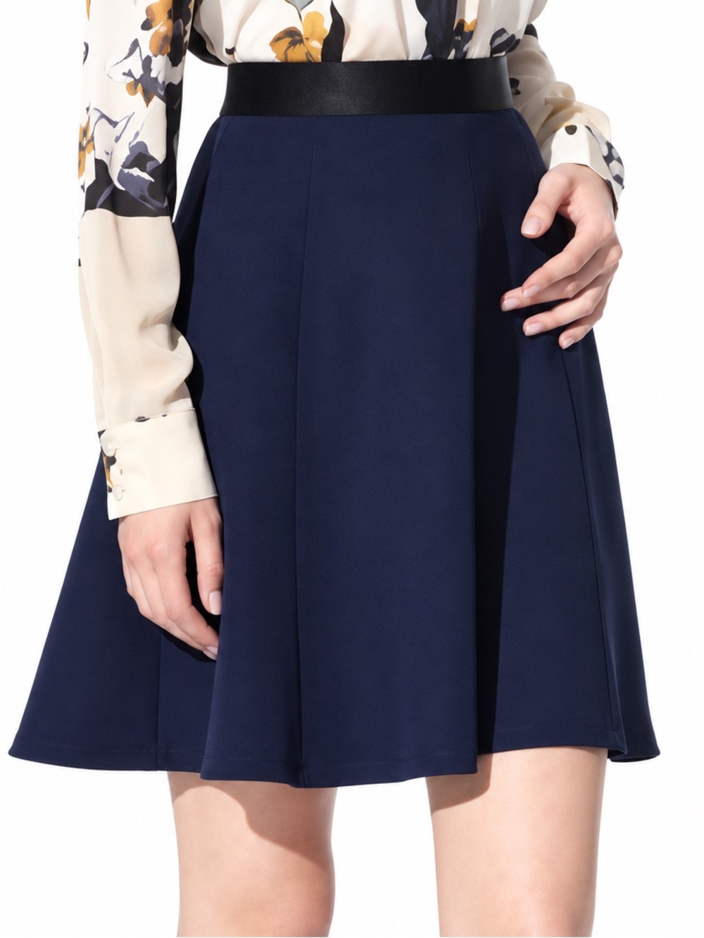 3.1 Phillip Lim x Target Navy Flared Skirt with Black Waistband